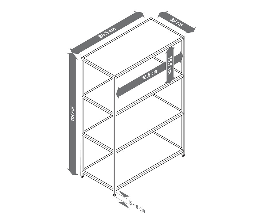Schéma d'une console en métal avec des dimensions.