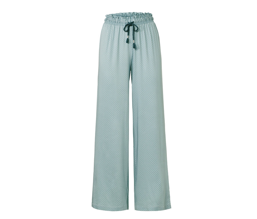 Pantalon relax pétrole avec cordon décoratif.