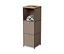 Commode étroite en métal « CN3 » avec plateau en bois et 2 abattants, taupe. Un casque blanc est visible dans le compartiment supérieur ouvert.