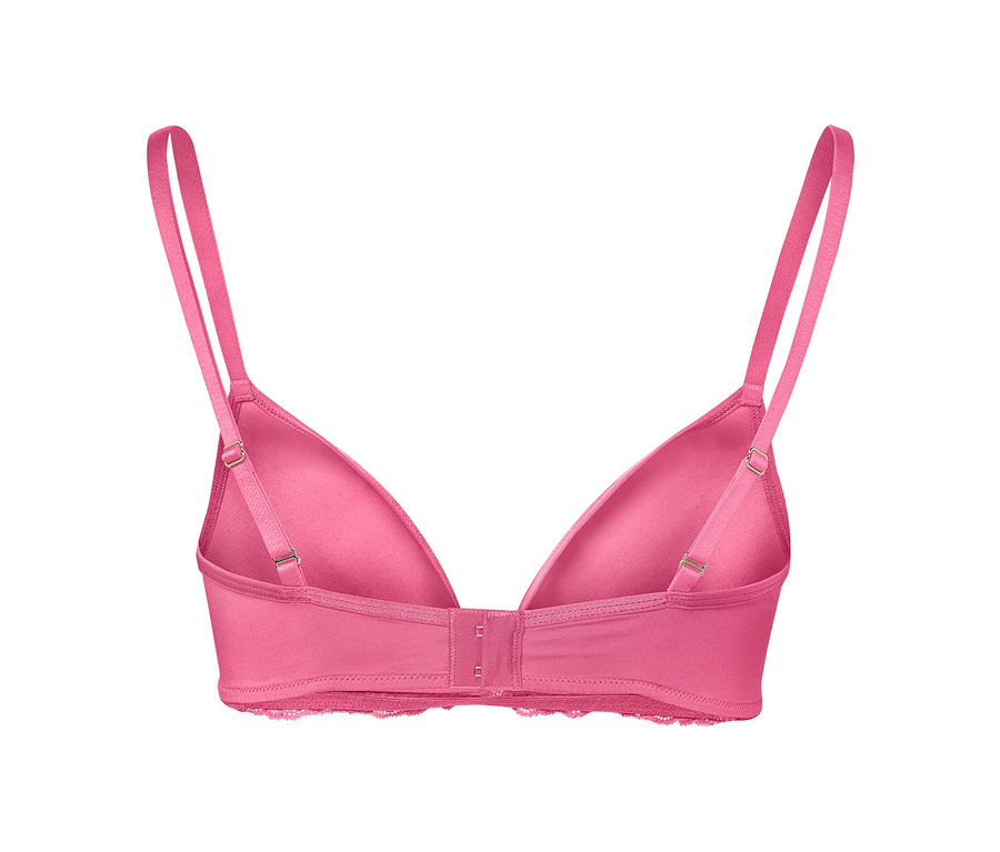 Vue détaillée de l'arrière d'un soutien-gorge doux Spacer rose.
