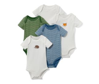 1x blanc avec imprimé hérisson, 1x blanc avec imprimé renard, 1x bleu à rayures, &amp;x vert à rayures