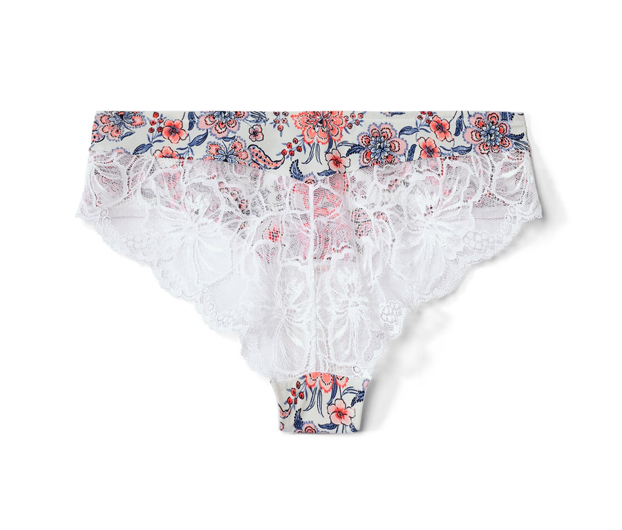 Un slip brésilien blanc avec un motif floral. 4 Slips brésiliens.