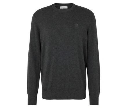 Pull en tricot gris foncé à manches longues et col rond.