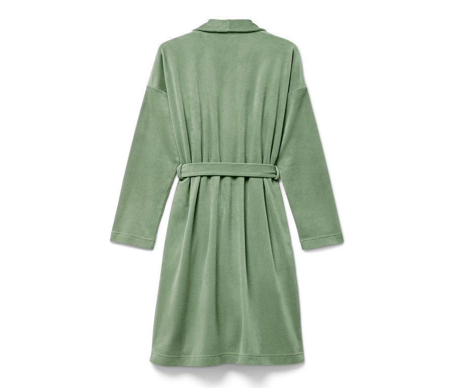 Vue arrière d'un peignoir vert clair avec une ceinture à nouer.