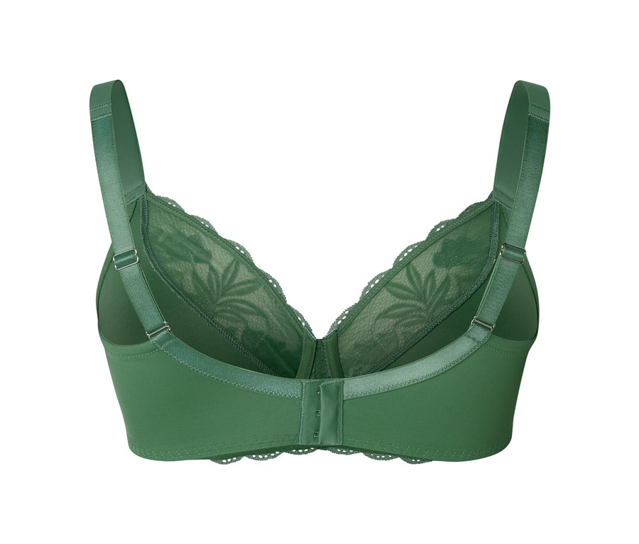 Vue détaillée d'un soutien-gorge minimiseur vert.