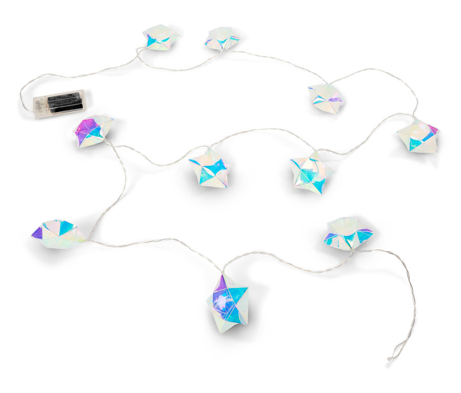 Une guirlande lumineuse en forme d'étoile sur un fond blanc.