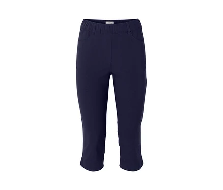 Pantalon 3/4 en bengaline bleu foncé.