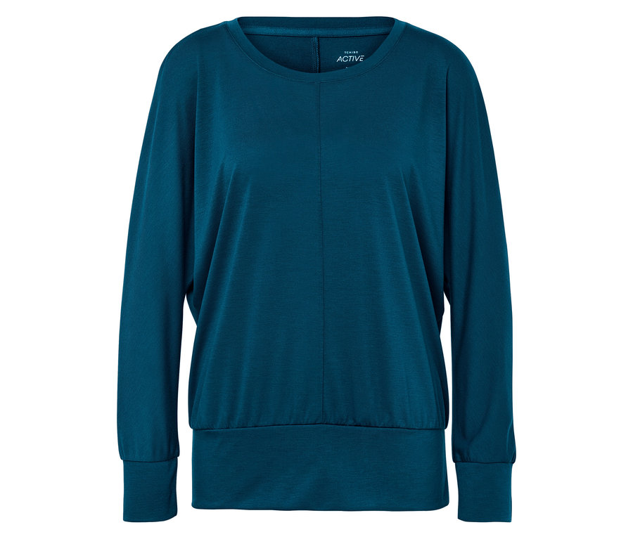 Haut de yoga bleu à manches longues.