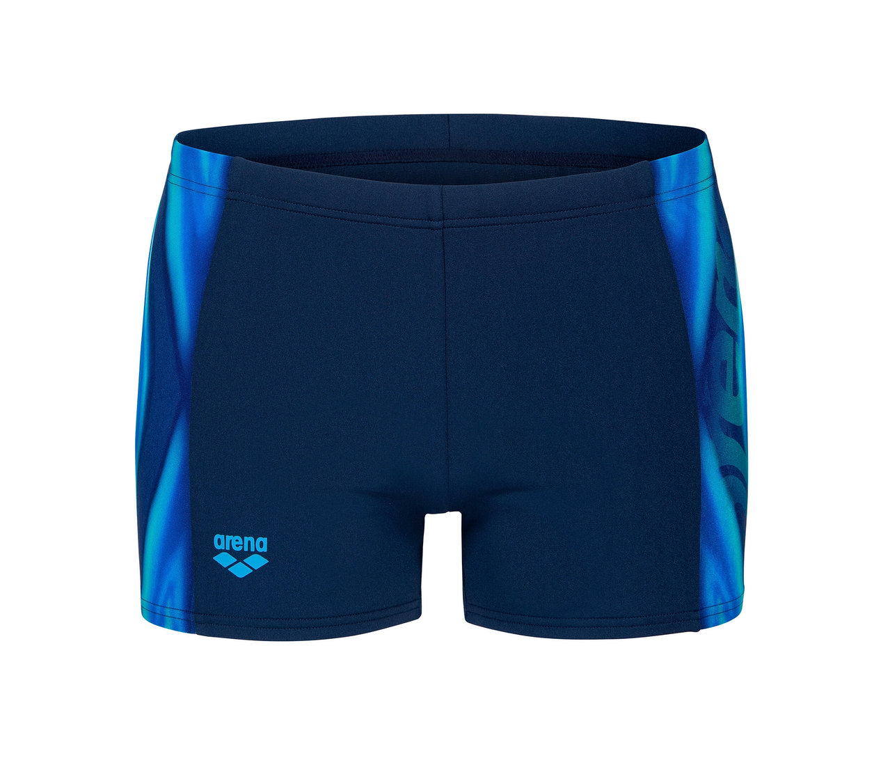 Maillot de bain bleu marine arena Performance Two Sides avec des rayures bleues sur les côtés.
