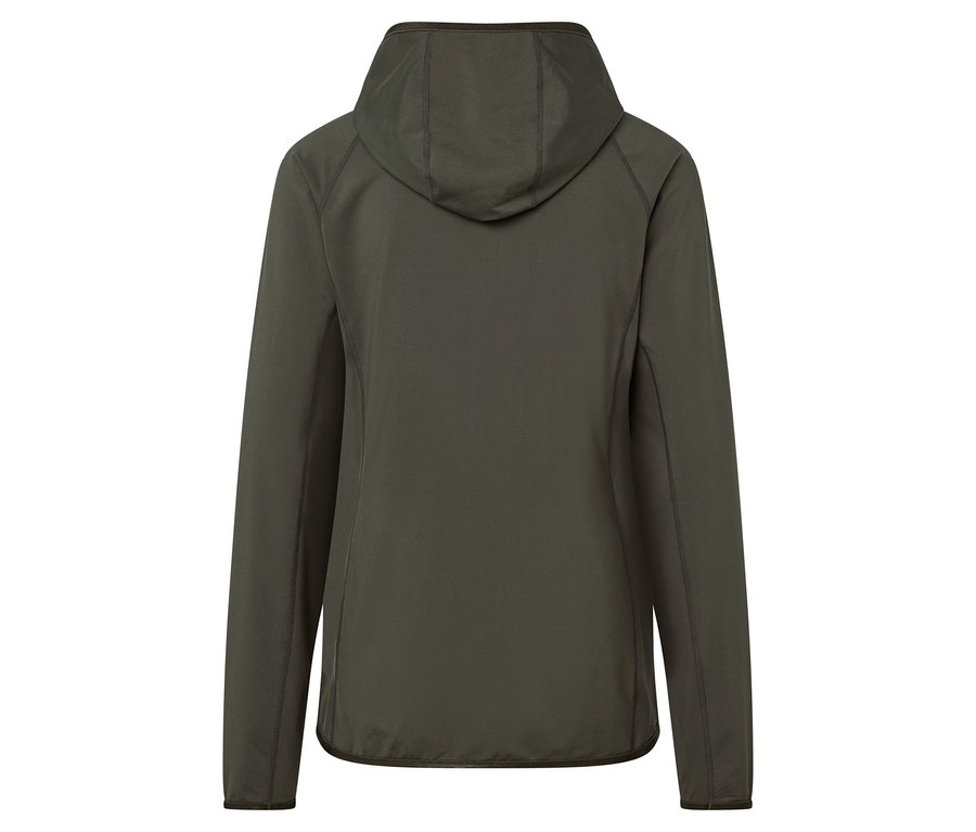 Vue arrière d'un sweat à capuche vert olive.