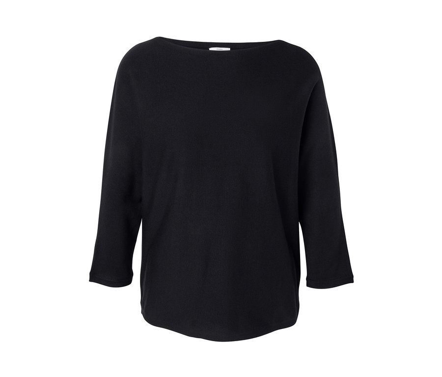 Pull en maille fine noir avec manches trois-quarts.