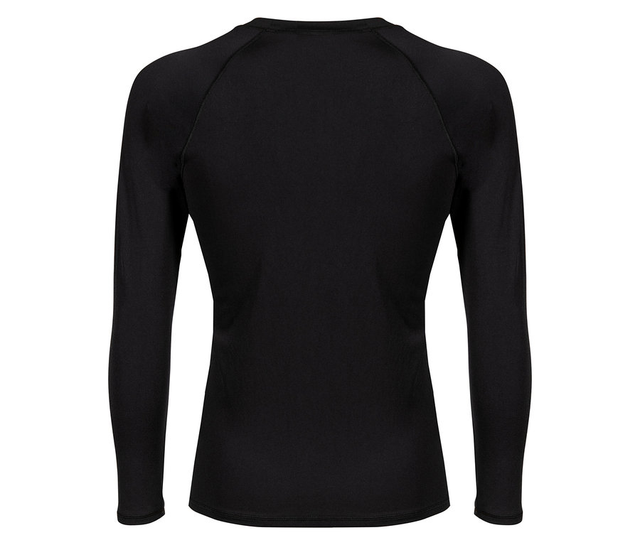 Haut de sport noir à manches longues vu de dos.