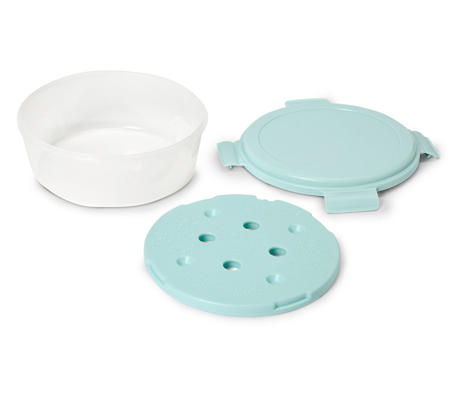 Récipient blanc avec deux couvercles turquoise