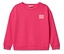 Un pull rose avec un logo de lever de soleil sur la poitrine.