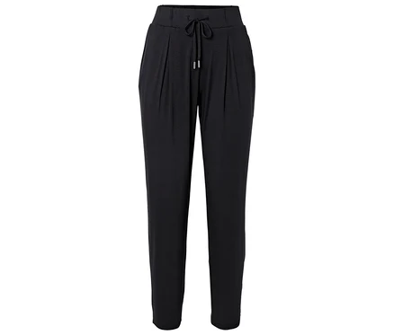 Pantalon long en tissu noir avec cordon de serrage.