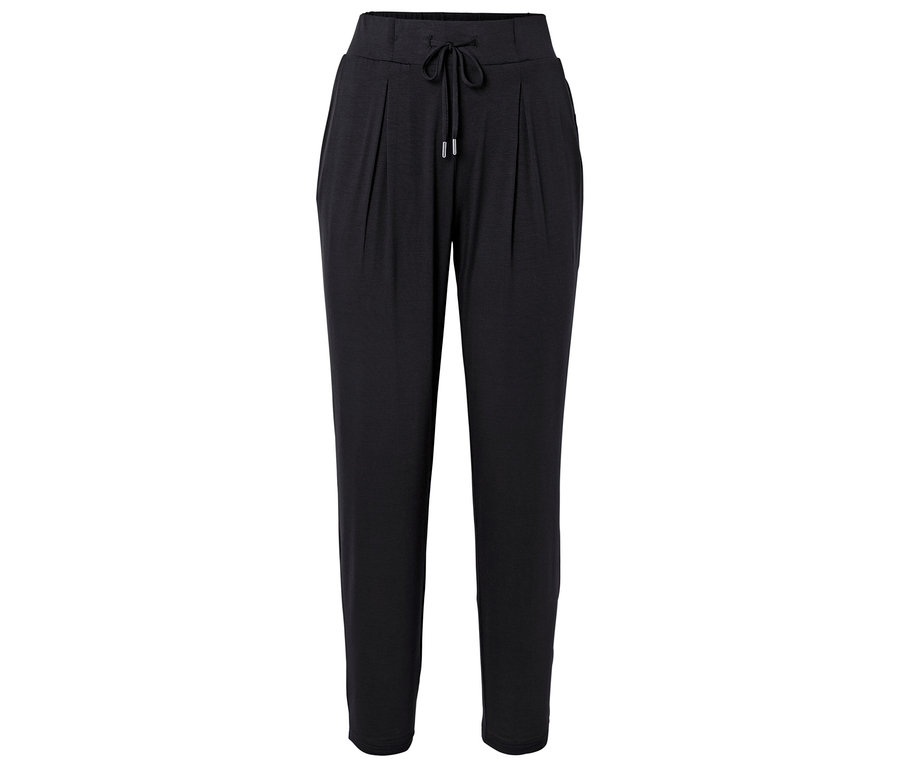 Pantalon long en tissu noir avec cordon de serrage.