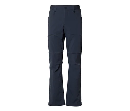 Pantalon d'extérieur convertible bleu foncé avec jambes zippées et une poche zippée sur la cuisse gauche.