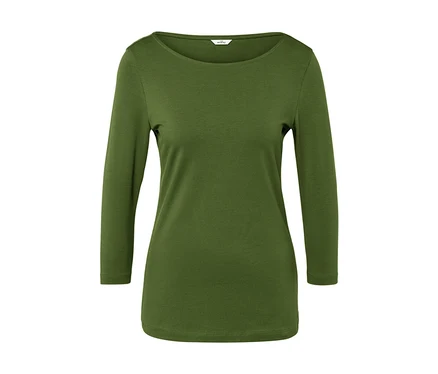 Un t-shirt vert à manches longues avec un col rond.