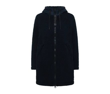 Veste CECIL bleu marine en tissu polaire avec capuche et fermeture éclair.