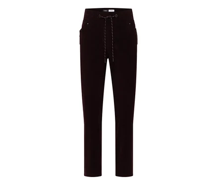 Pantalon en velours côtelé CECIL marron foncé avec taille élastique, cordon de serrage et poches zippées.