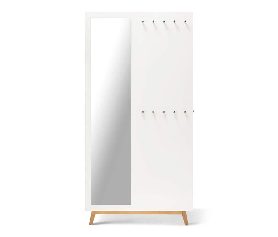 Armoire d'entrée multifonctionnelle blanche avec miroir et crochets.