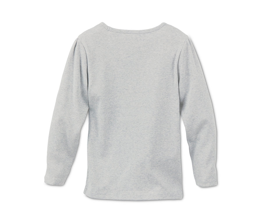 Vue détaillée de 2 t-shirts en matière côtelée grise.