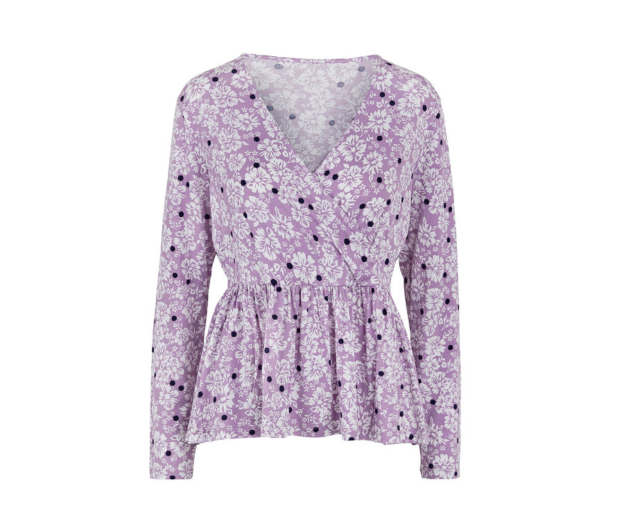Haut manches longues violet à motif floral.