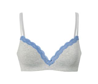 Gris chiné avec dentelle bleue