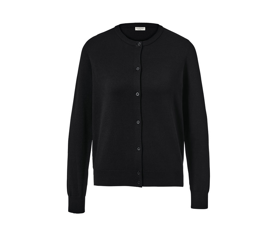 Cardigan noir en maille fine avec des boutons.