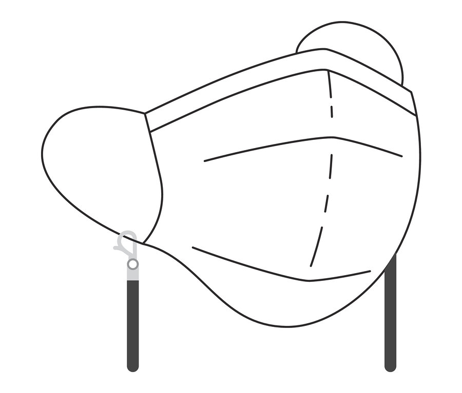 Un croquis d'un masque facial suspendu à une chaîne multifonction.