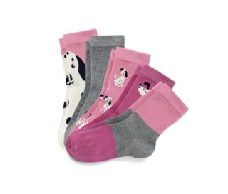 2x rose foncé avec motif de chien, 1x cassis avec motif de chiens, 1x gris chiné, 1x design color block gris chiné-rose foncé-cassis