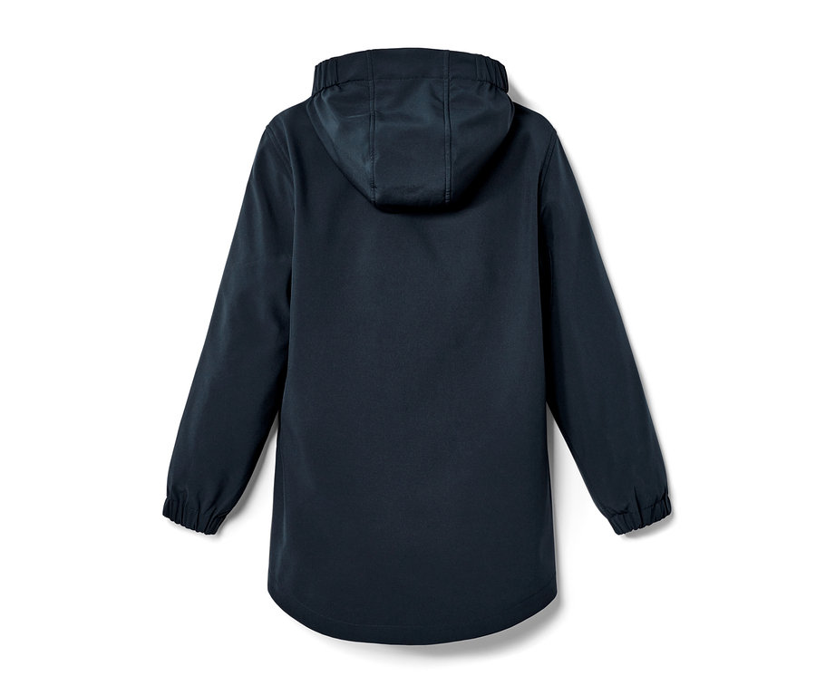 Manteau softshell bleu marine pour enfants avec capuche vue de derrière.