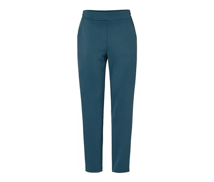 Un pantalon de jogging bleu sur fond blanc.