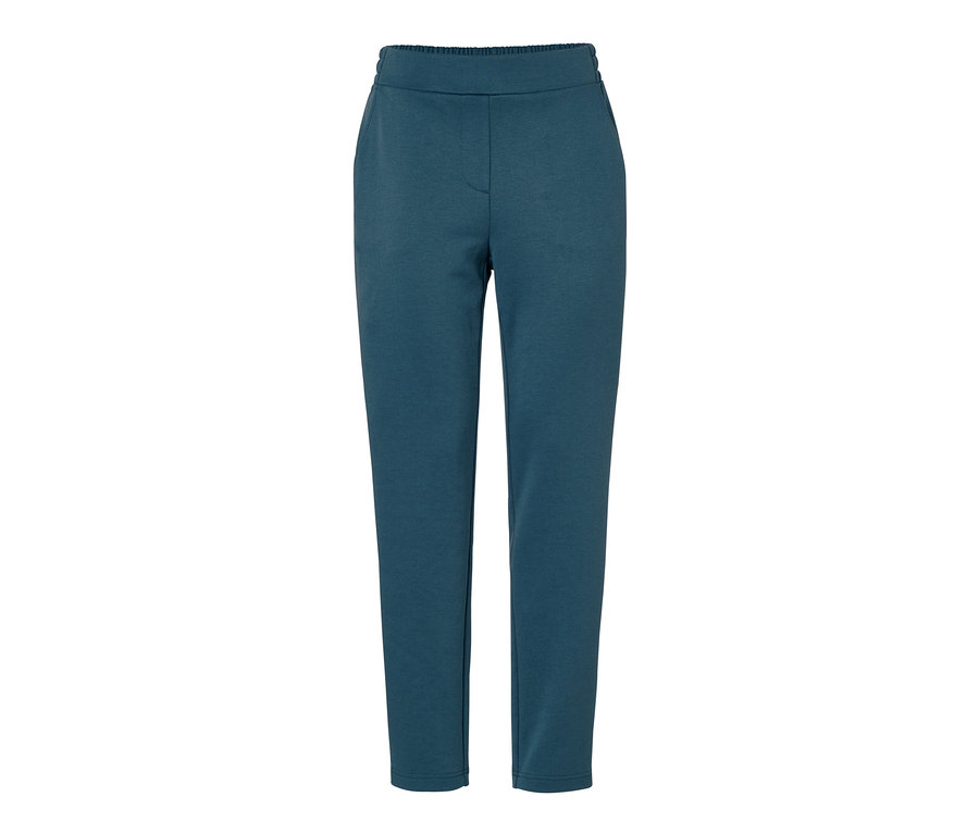 Un pantalon de jogging bleu sur fond blanc.