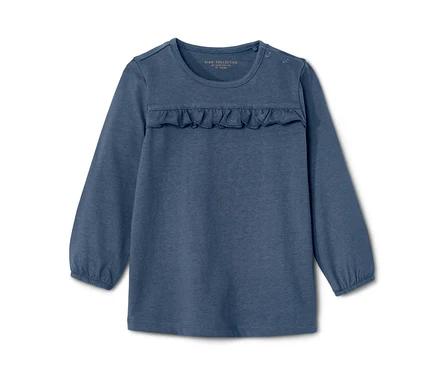 T-shirt bleu à manches longues pour tout-petit avec des volants.
