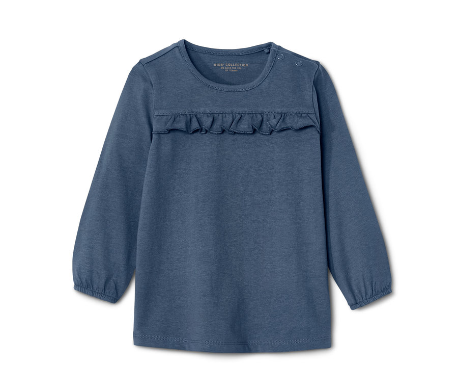 T-shirt bleu à manches longues pour tout-petit avec des volants.