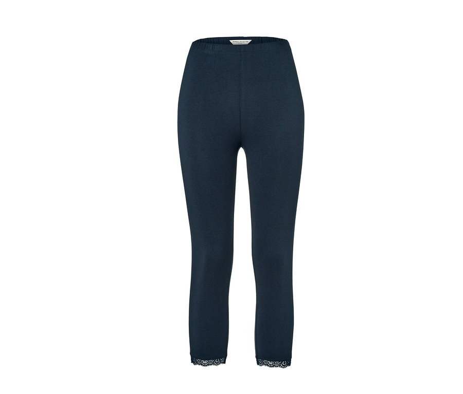 Legging 3/4 bleu avec bordure en dentelle.