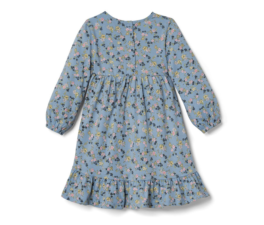 Robe en jersey bleu clair pour bébé avec imprimé floral.