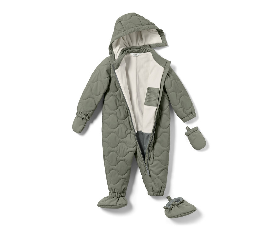 Combinaison d’hiver pour bébé olive avec capuche, gants et chaussons.