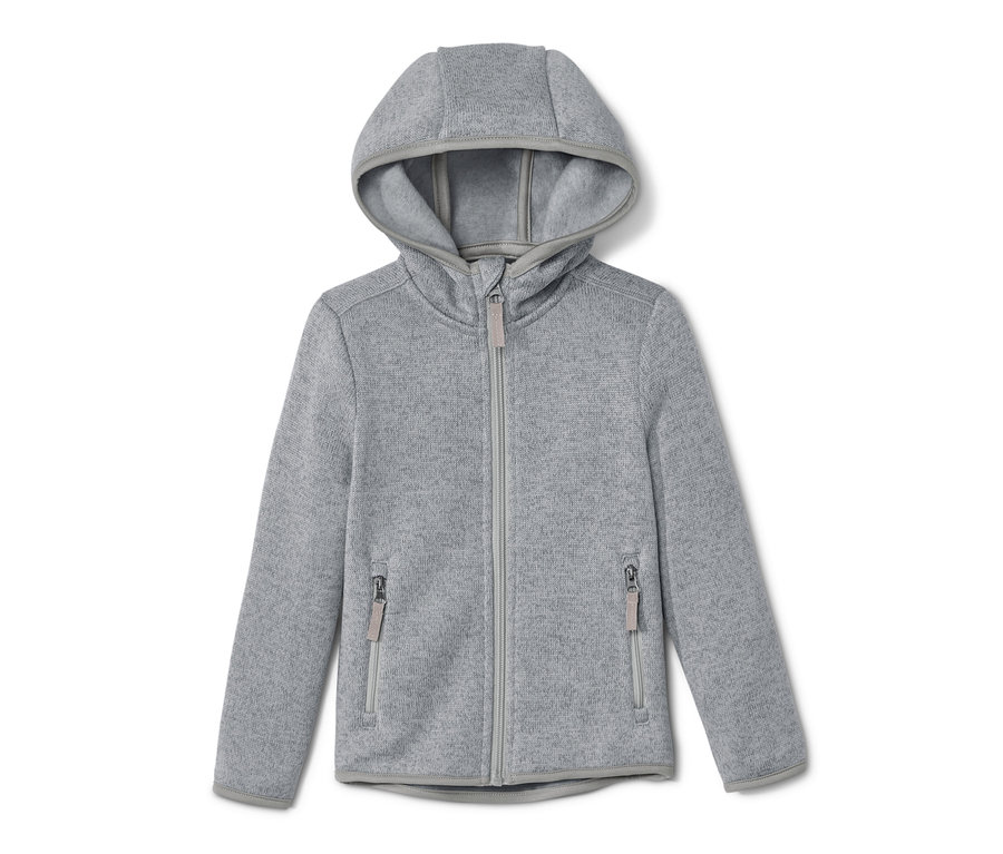 Veste en maille polaire grise pour enfant avec capuche et fermeture éclair.