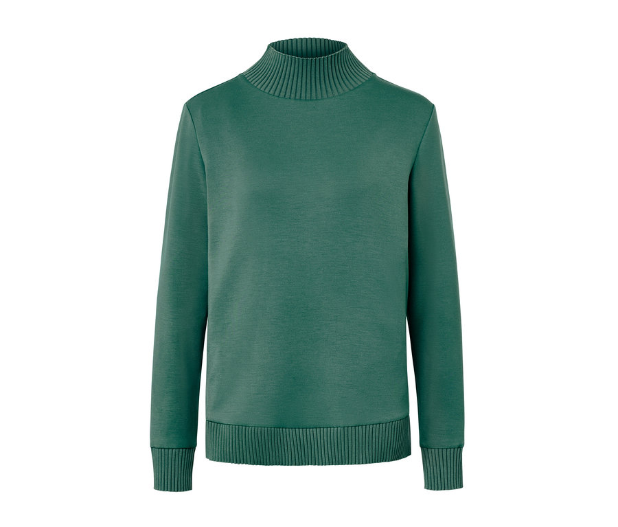 Sweatshirt vert avec col montant.