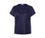 Blouse structurée bleu foncé à manches courtes et col en V.