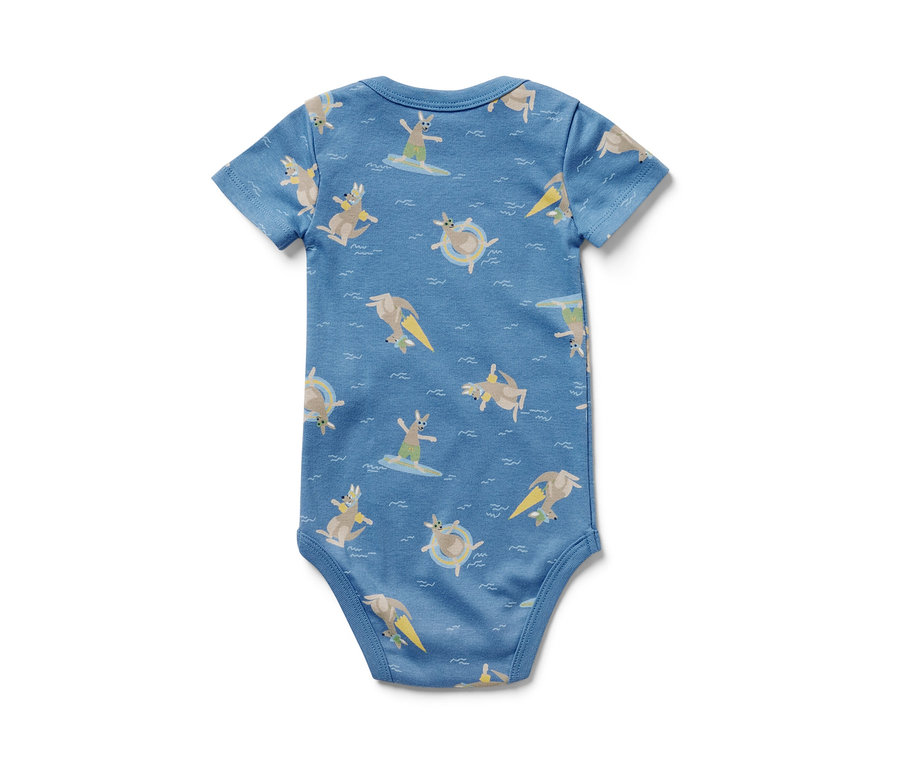 Body bleu à manches courtes pour bébé avec imprimé kangourous, 5 pièces.