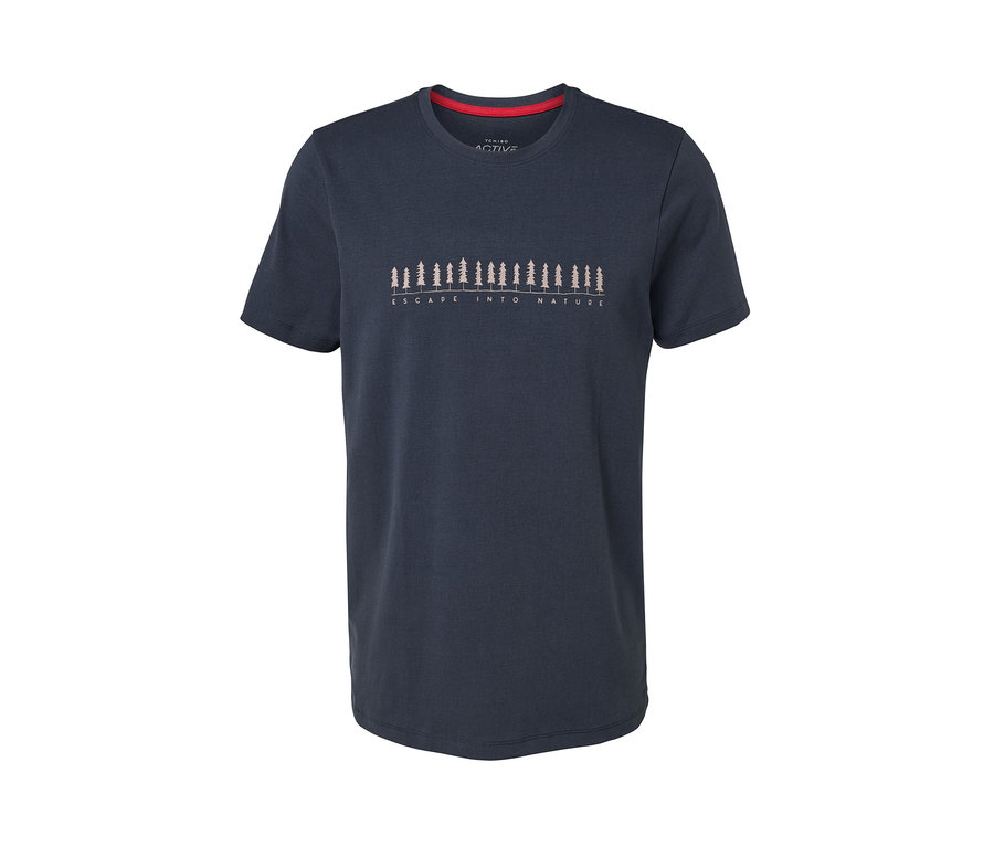 T-shirt bleu avec imprimé forêt.