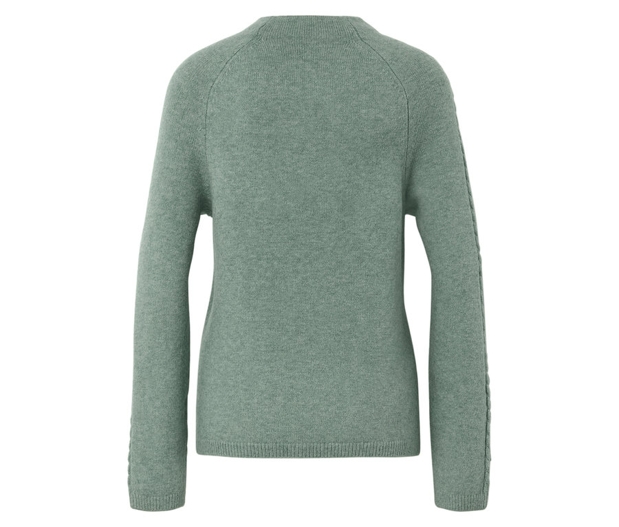 Vue arrière d'un pull vert clair à manches longues.