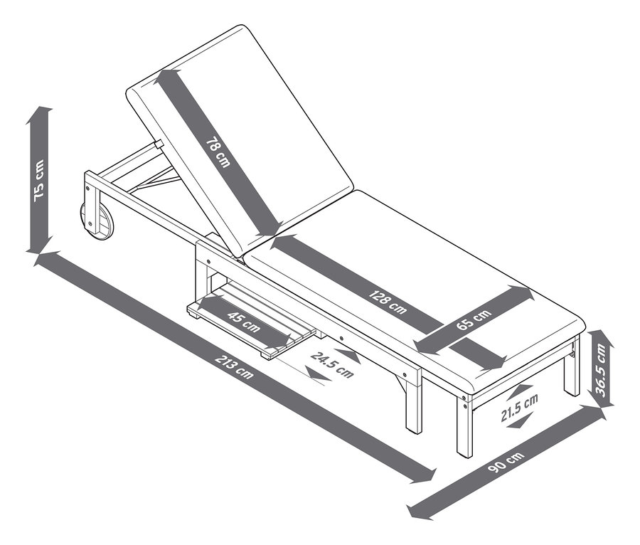Schéma d'une chaise longue avec dimensions.