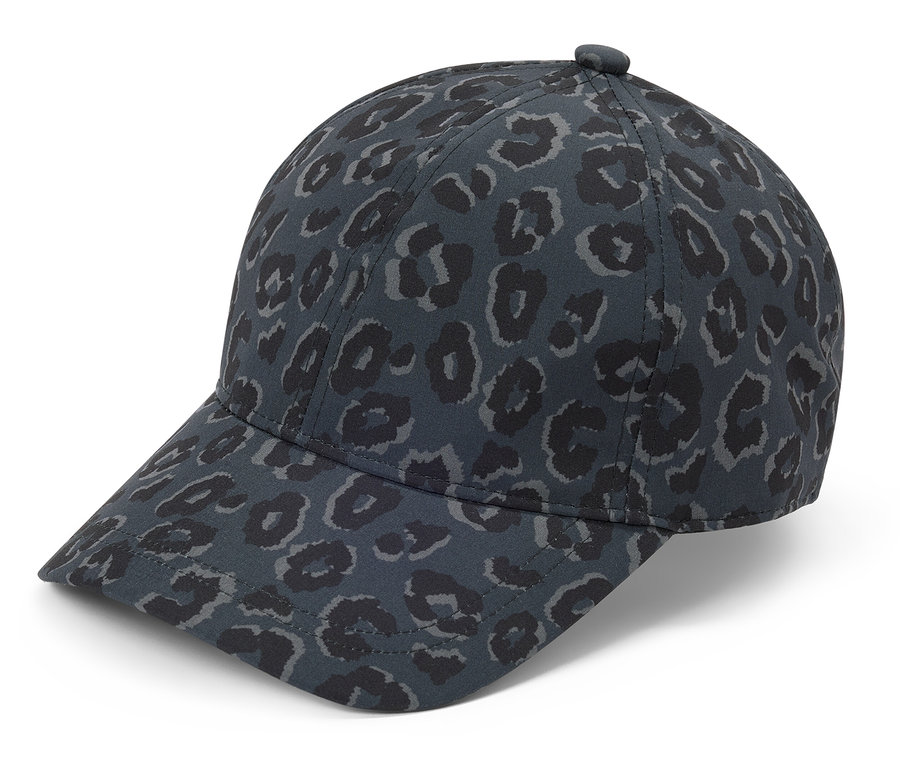 Casquette avec motif animalier gris et noir.