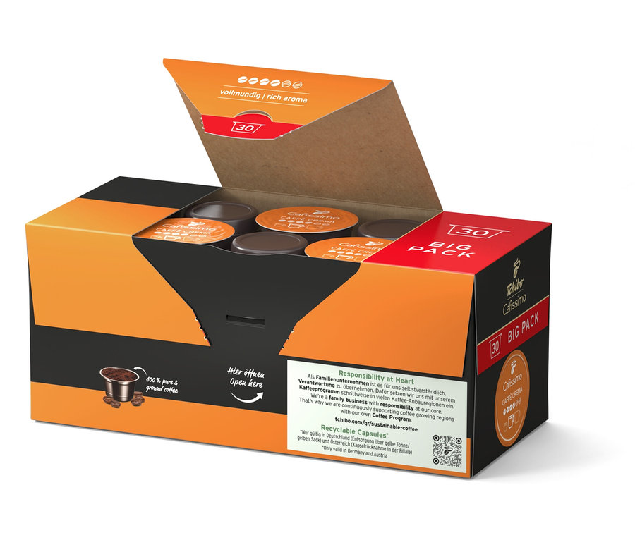 Paquet ouvert de capsules de café Cafissimo.