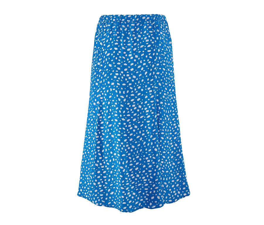 Jupe bleue avec un imprimé blanc.