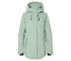 Veste de ski vert clair avec capuche, poches et fermeture éclair.